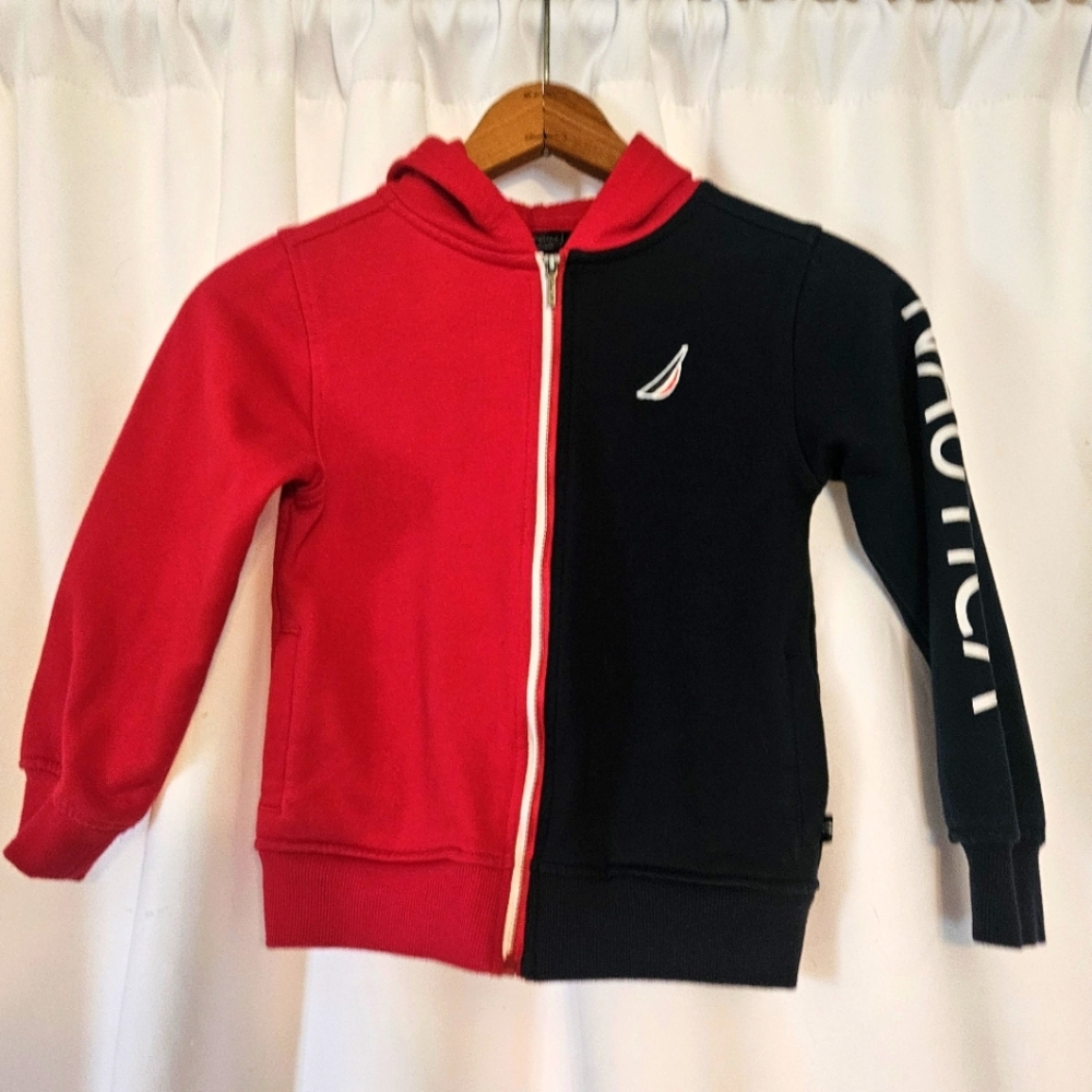 Nautica Childs‎ Size 5 Blue Red Full Zip Sweatshirt Hooded Preppy Classic Summer